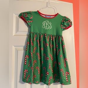 Candy cane monogramed dress.